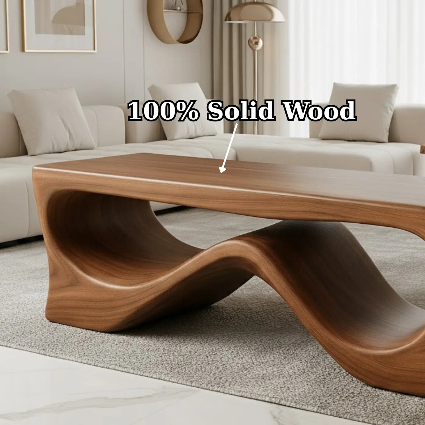 Handcrafted Solid Wood Coffee Table – Sculptural Walnut Wave Design Kitchnce