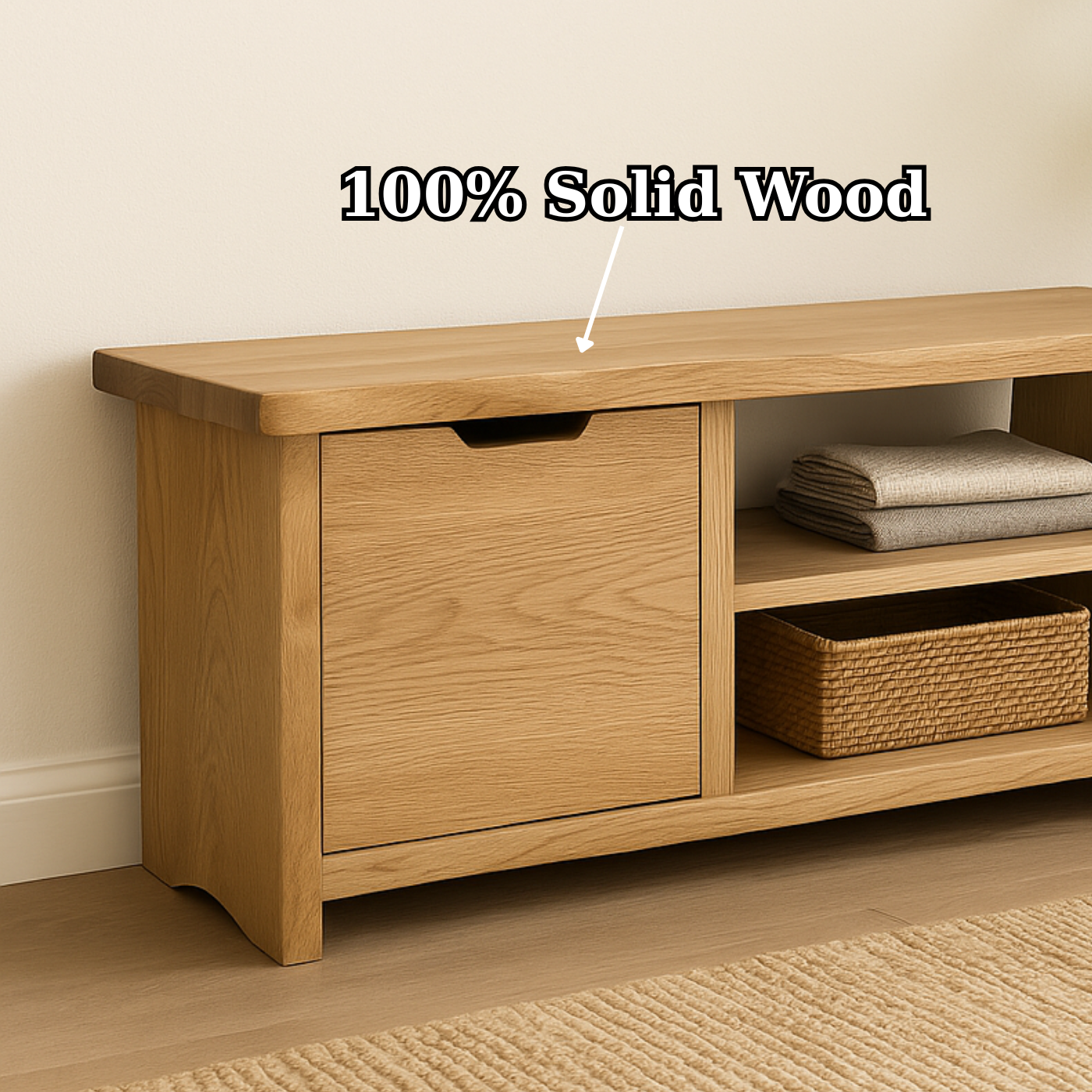 Handcrafted Solid Wood Bench – Oak Entryway Storage Bench & Cabinet Kitchnce