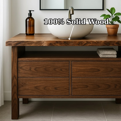 Handcrafted Solid Wood Bathroom Vanity with Live Edge Top and Minimalist Design Kitchnce