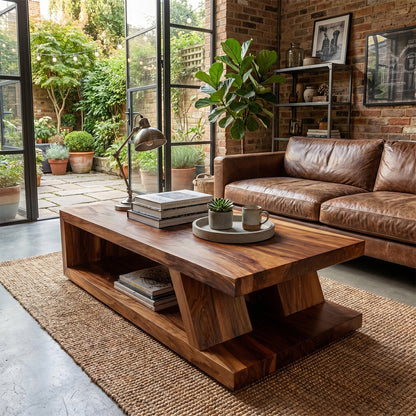 Modern Solid Wood Coffee Table With Open Shelf