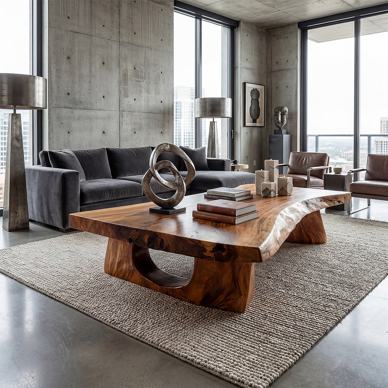 Live Edge Coffee Table With Sculptural Pedestal Base