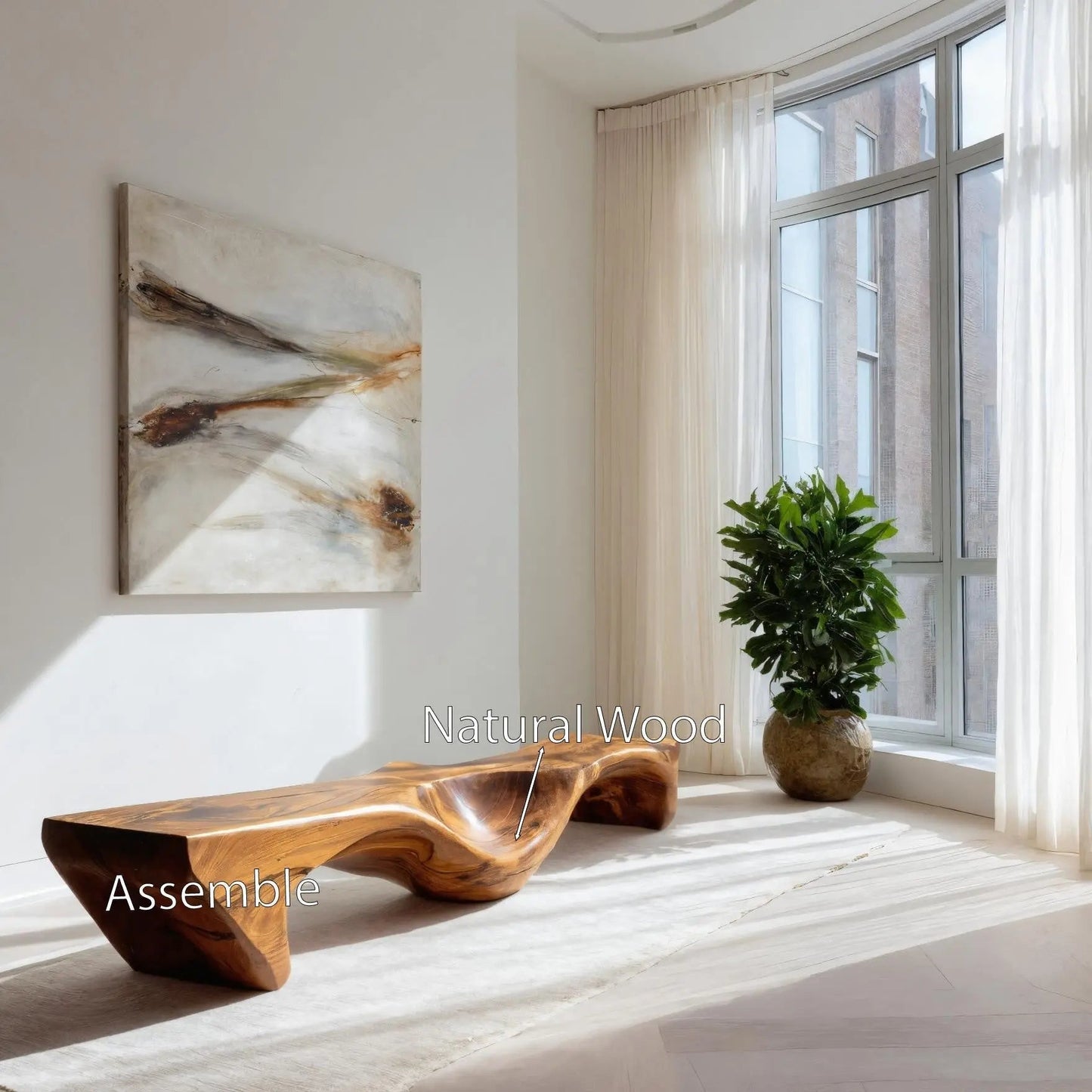Organic Bench With Carved Wave Design For Living Room Kitchnce