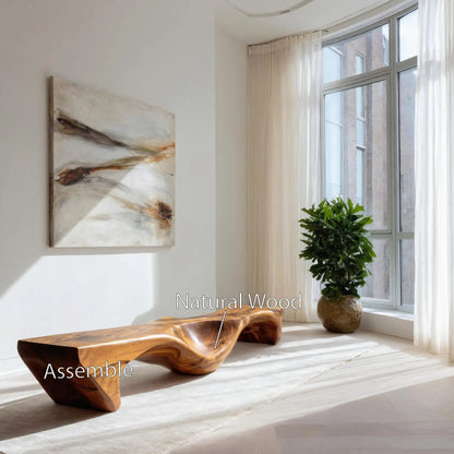 Organic Bench With Carved Wave Design For Living Room Kitchnce