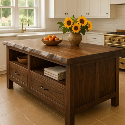 Handcrafted Solid Wood Kitchen Island - Live-Edge & Storage Kitchnce