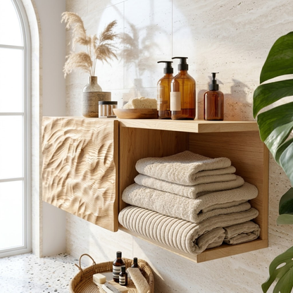 Floating Bathroom Cabinet, Modern Textured Wall Mounted Vanity Storage Organizer