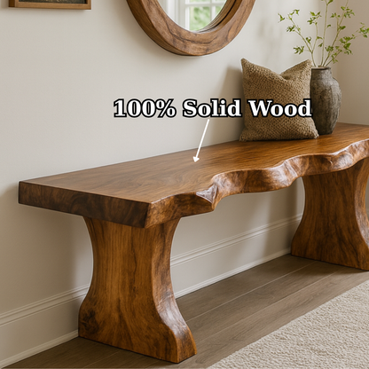 Handcrafted Solid Wood Live-Edge Entryway Bench – Sculptural & Organic Seating Kitchnce