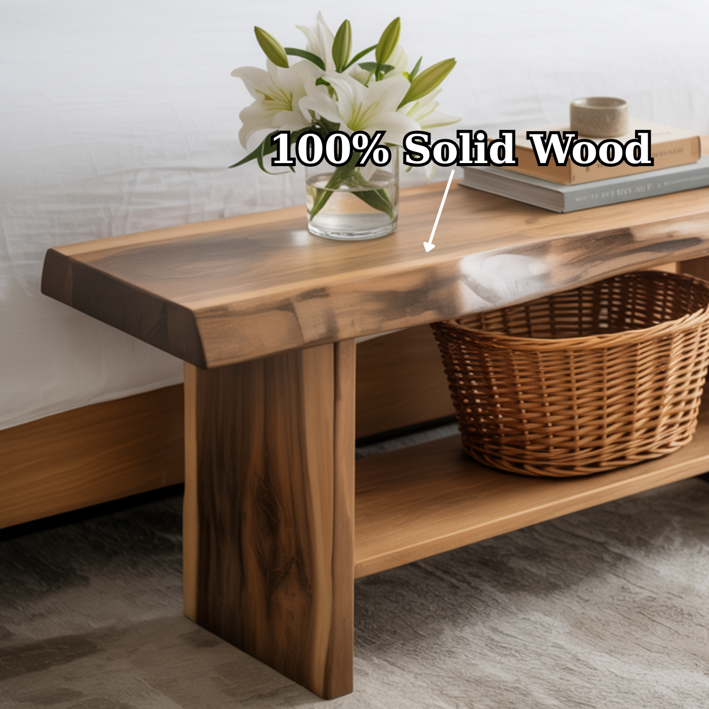 Handcrafted Solid Wood Bench – Live Edge Seating & Bedroom Storage Kitchnce