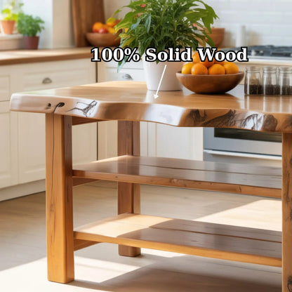 Handcrafted Solid Wood Kitchen Island - Natural Live-Edge Top & Open Shelving Kitchnce