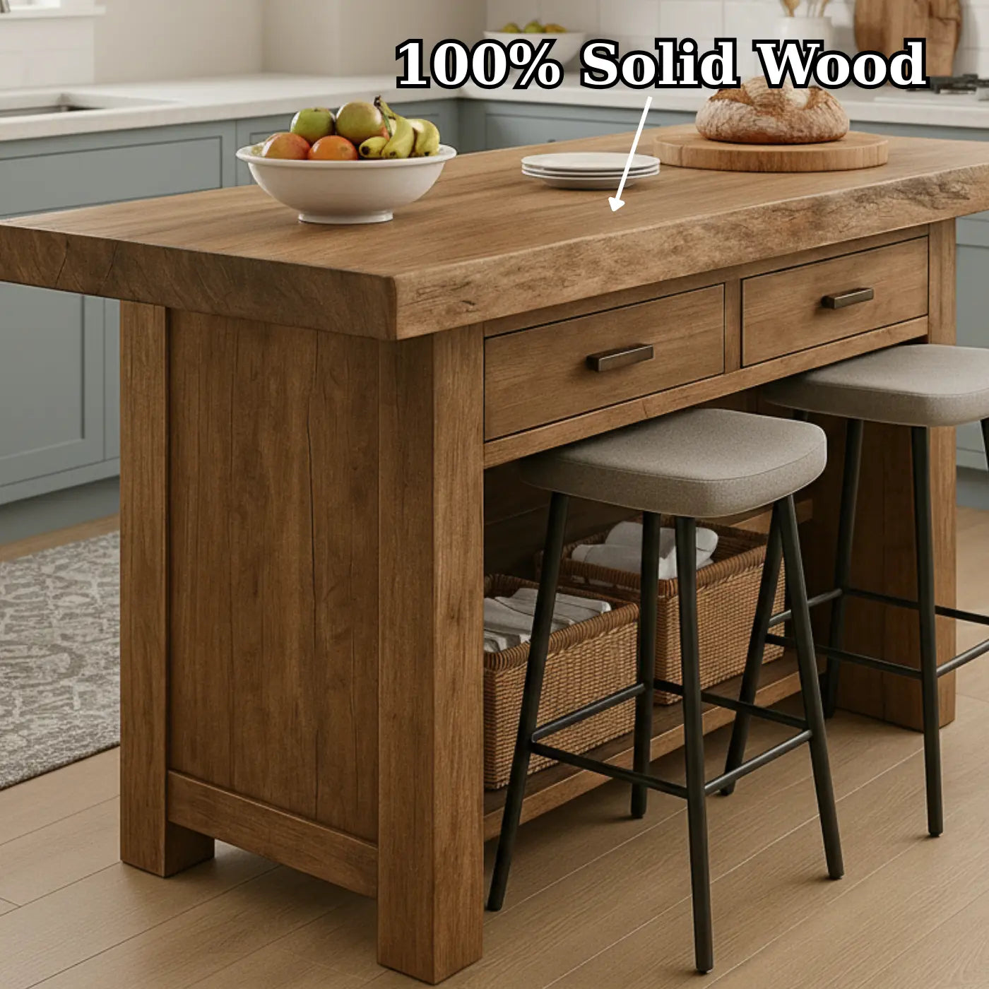 Handcrafted Solid Wood Kitchen Island - Rustic Live-Edge Counter & Storage Kitchnce