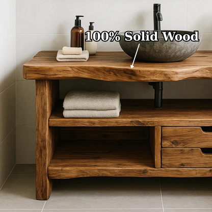 Handcrafted Solid Wood Bathroom Vanity, Rustic Live Edge Console with Storage Kitchnce