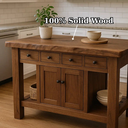 Handcrafted Solid Wood Kitchen Island - 4 Drawers & Cabinet Storage Kitchnce