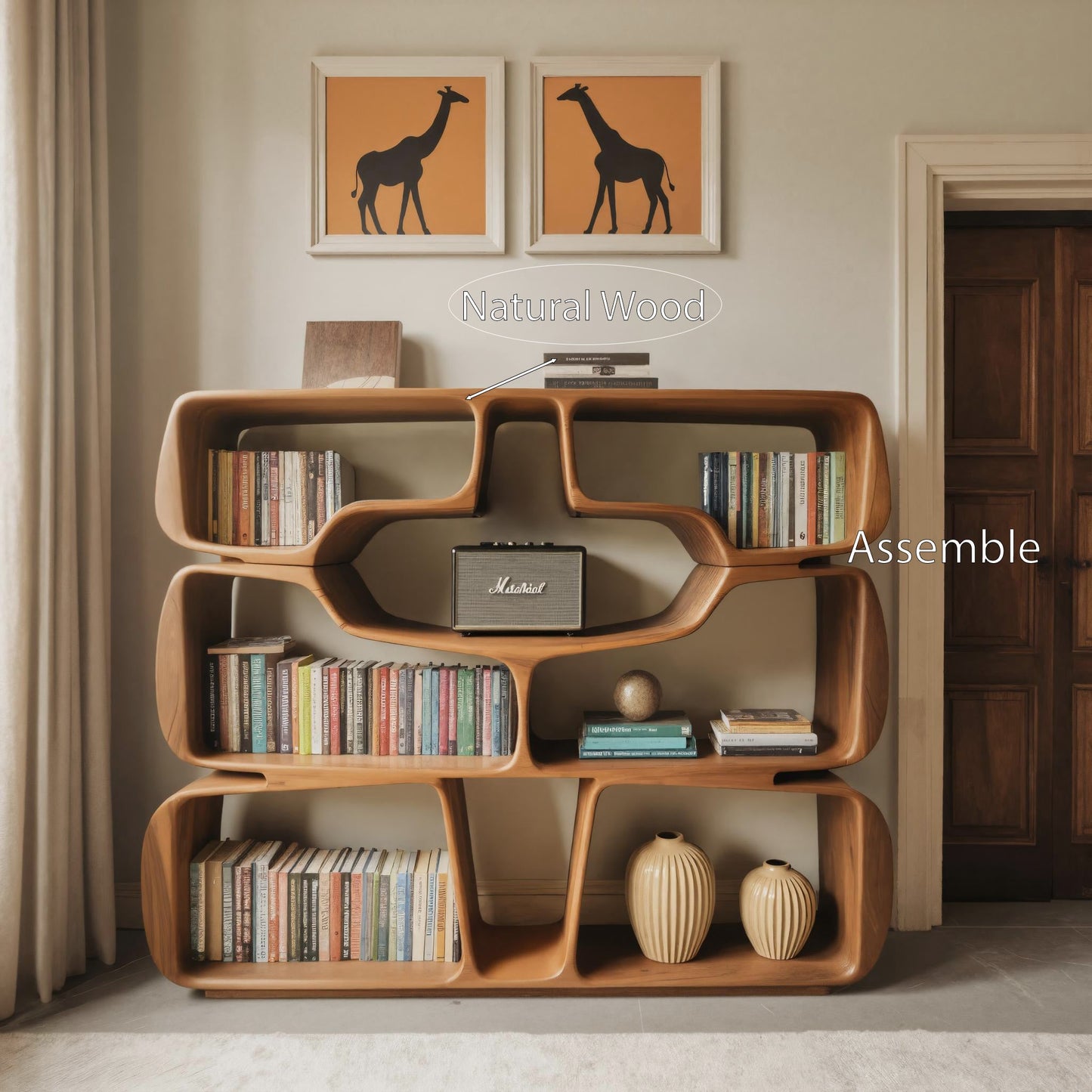 Modern Sculptural Bookshelf With Organic Curves For Living Room Kitchnce