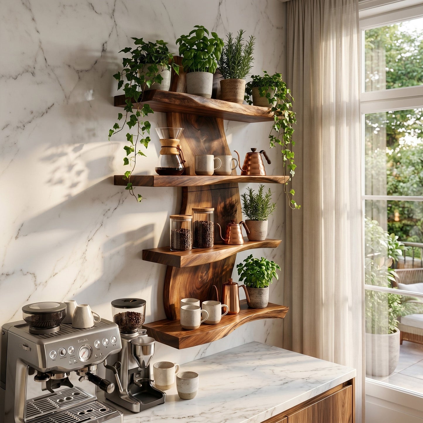 Vertical Wood Wall-Mounted Shelf With Layered Display
