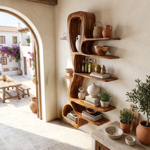Sculptural Wood Wall Shelf With Vertical Open Display