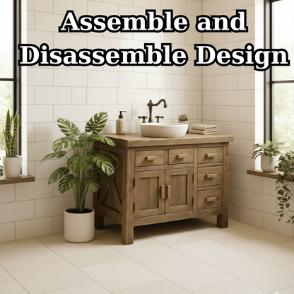 Handcrafted Solid Wood Bathroom Vanity - Rustic Farmhouse Style with X-Brace Detail Kitchnce