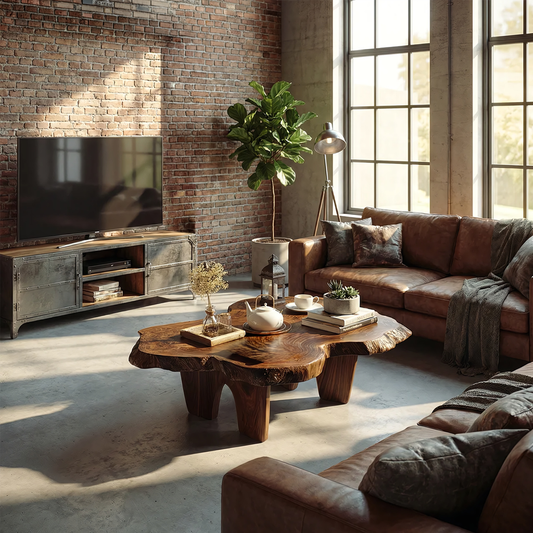 Organic Live Edge Coffee Table with Sculptural Low Profile Base