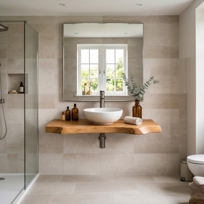 Floating Live Edge Solid Wood Bathroom Vanity – Wall Mounted Natural Wood Slab Vanity Kitchnce
