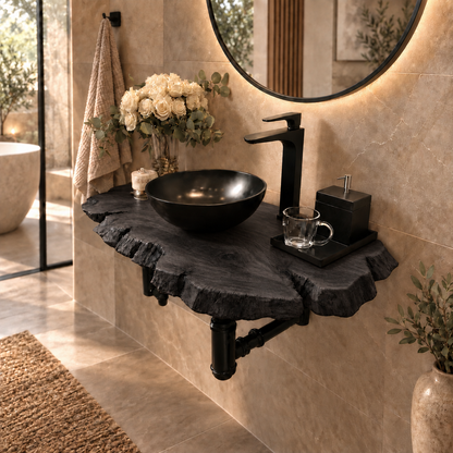 Rivelle Live Edge Solid Wood Corner Bathroom Vanity
