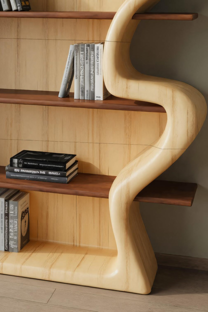 Sculptural Bookshelf With Organic Curves For Living Room Or Office Kitchnce