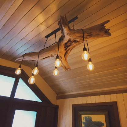 Rustic Log Chandelier With Edison Bulbs For Cabin Or Dining Room Kitchnce