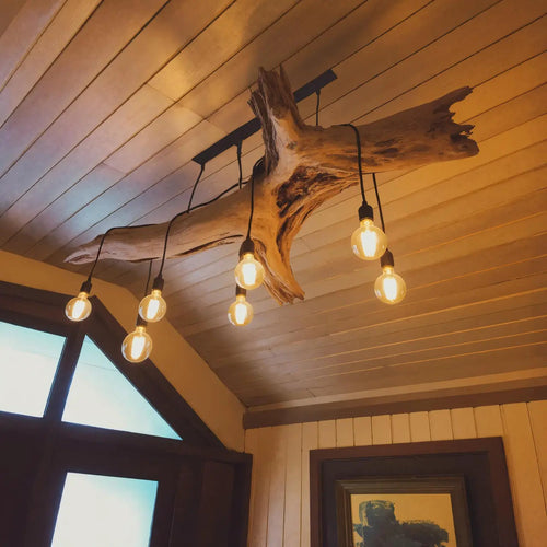 Rustic Log Chandelier With Edison Bulbs For Cabin Or Dining Room Kitchnce