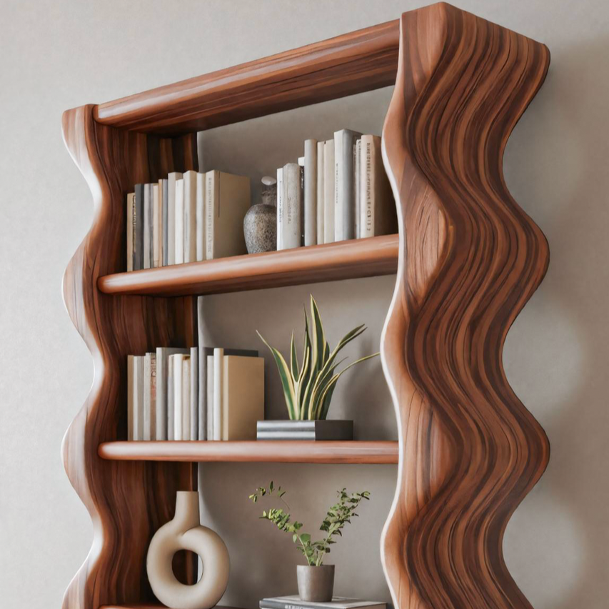 Modern Wave Bookshelf For Living Room Or Office Kitchnce