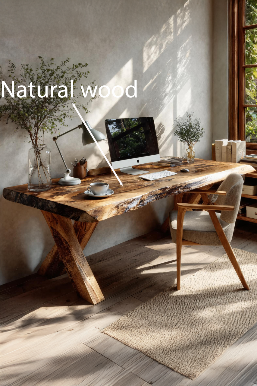 Rustic Live Edge Desk With X Legs For Home Office Kitchnce