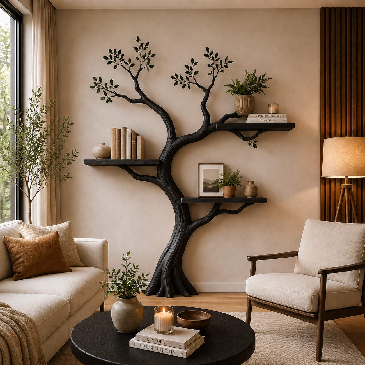 Organic Solid Wood Tree Bookshelf for Modern Home Wall Decor