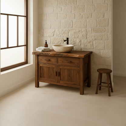 Handcrafted Solid Wood Bathroom Vanity - Live Edge Top Cabinet with Drawers & Doors Kitchnce