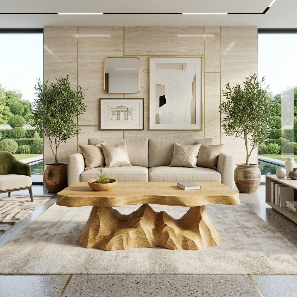Sculptural Wooden Coffee Table with Unique Wavy Design