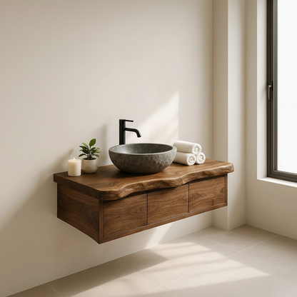 Handcrafted Solid Wood Floating Vanity - Live Edge Wall-Mounted Cabinet Kitchnce