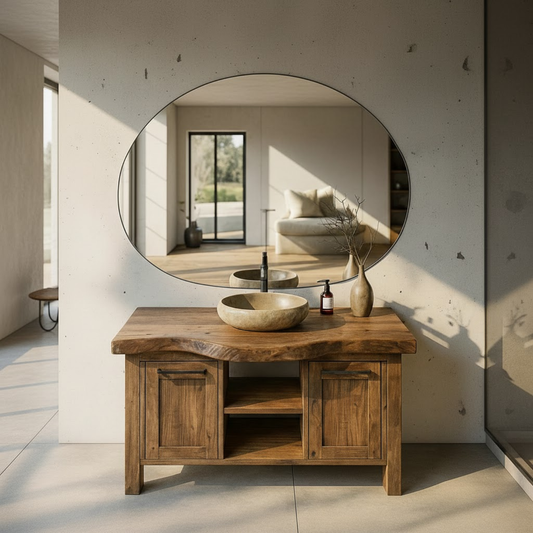Solid Wood Bathroom Vanity with Double Door Cabinets and Open Center Shelf