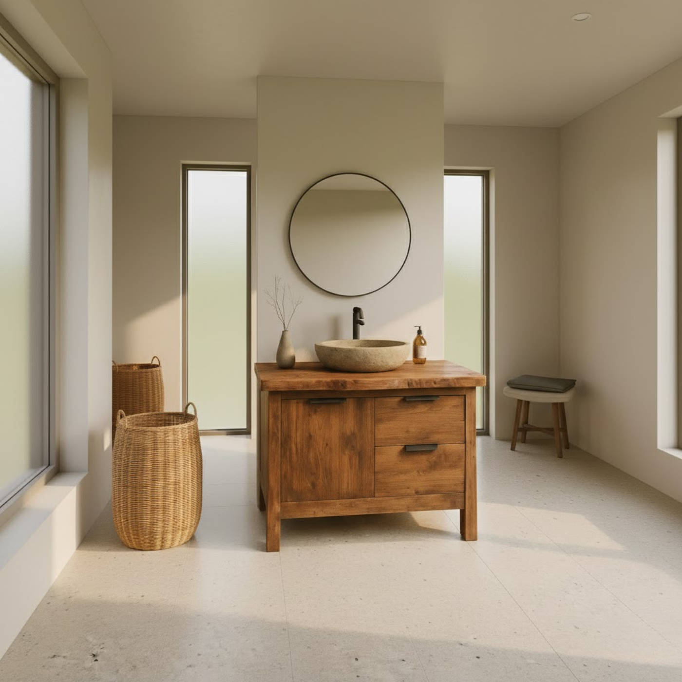 Handcrafted Solid Wood Bathroom Vanity with Live-Edge Top and Modern Drawer Design Kitchnce