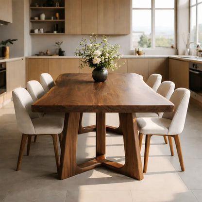 Organic Solid Wood Dining Table with Sculptural Pedestal Base Kitchnce