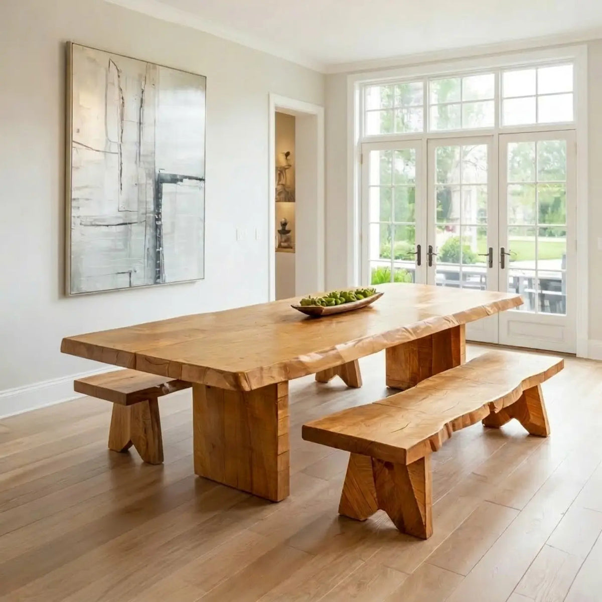 Live Edge Solid Wood Dining Table for Dining Room with Block Base Kitchnce