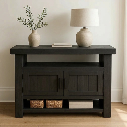 Solid Wood Console Table with Storage and Open Shelf