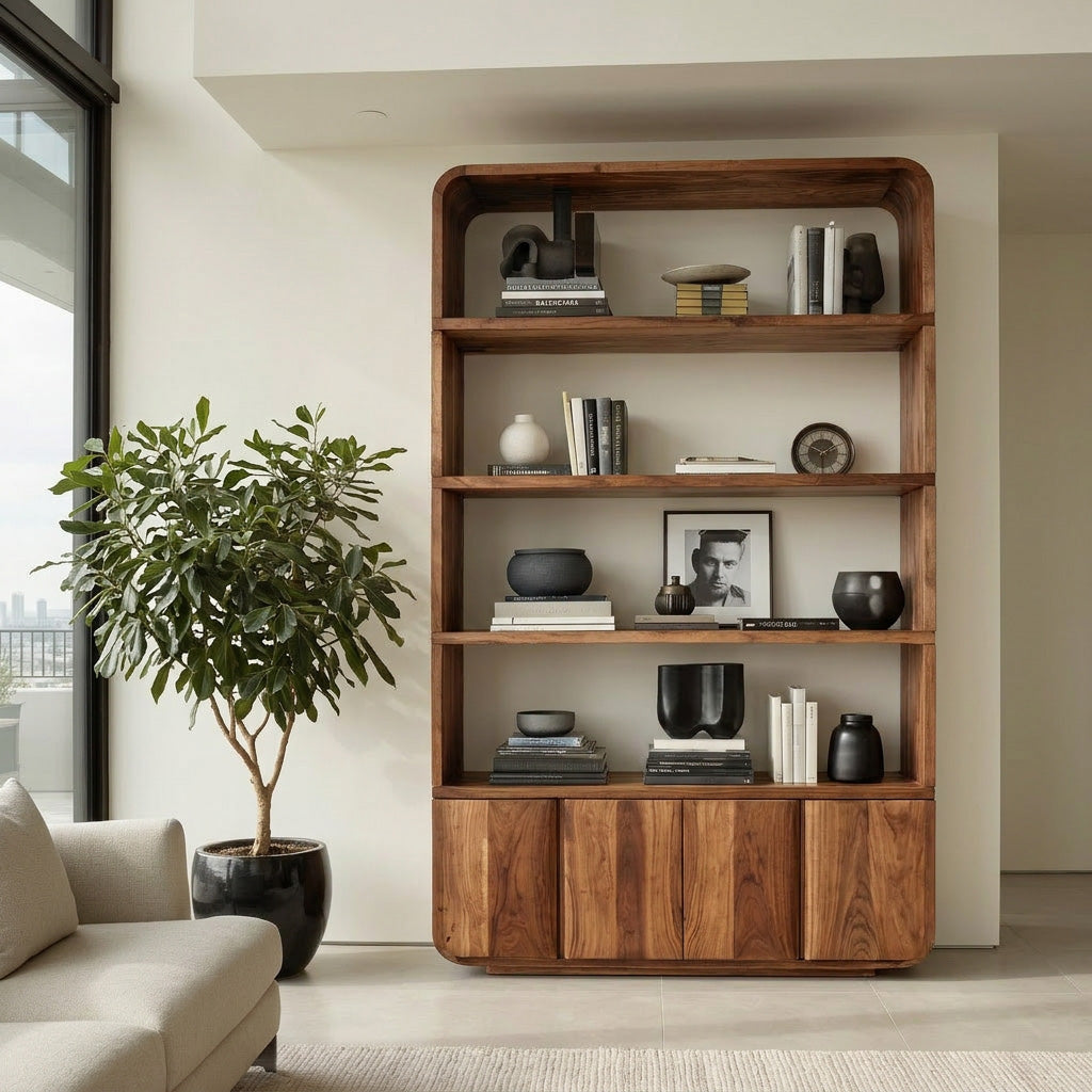 Elegant Natural Wood Bookcase For Modern Home Kitchnce
