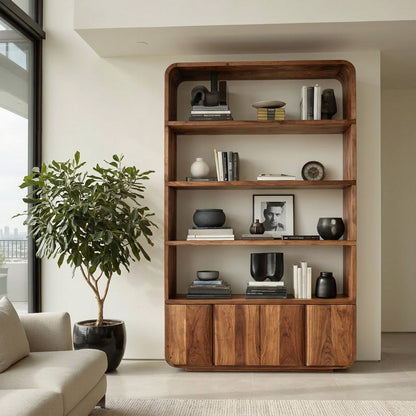 Elegant Natural Wood Bookcase For Modern Home Kitchnce