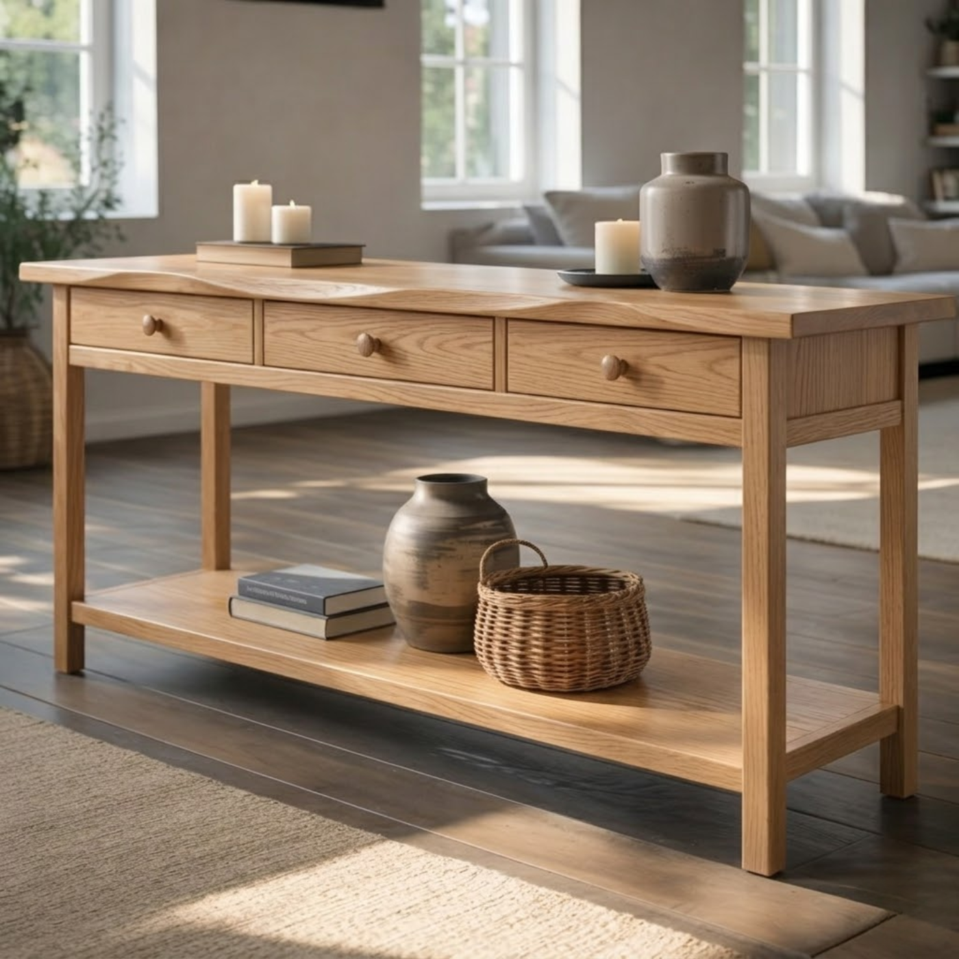 Solid Wood Console Table with 3 Drawers & Lower Shelf