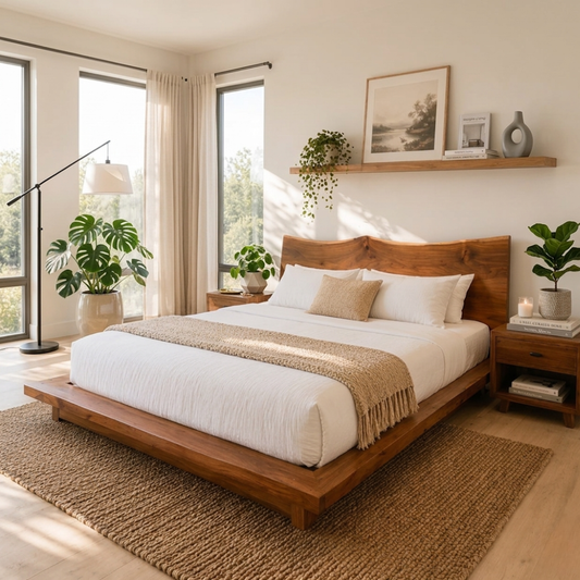 Handcrafted Live Edge Solid Wood Platform Bed Frame, Rustic Minimalist Bedroom Furniture
