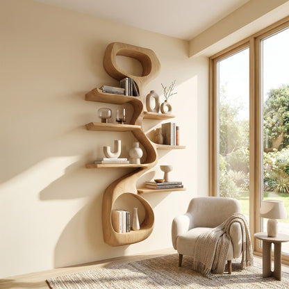 Vertical Wood Corner Wall Shelf With Open Display