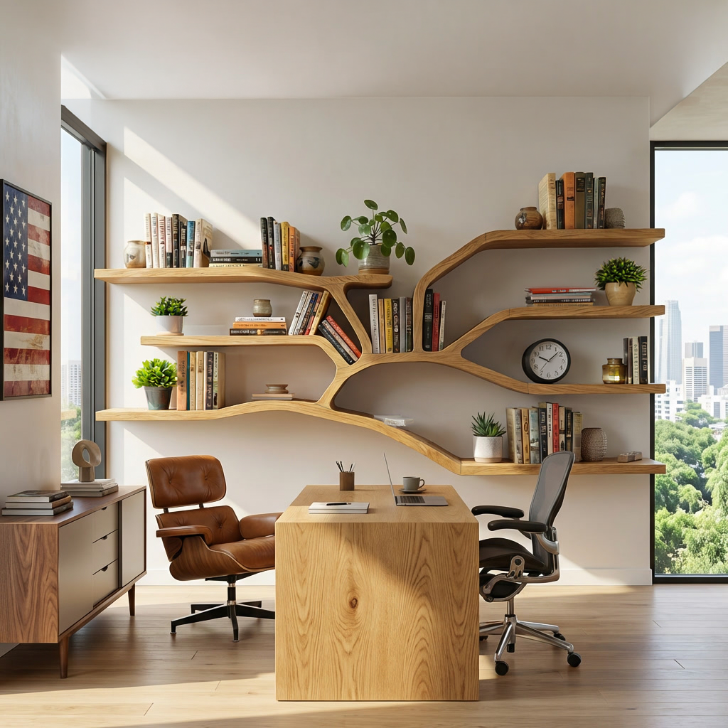 Handcrafted Sculptural Wooden Bookshelf For Living Room Decor Kitchnce