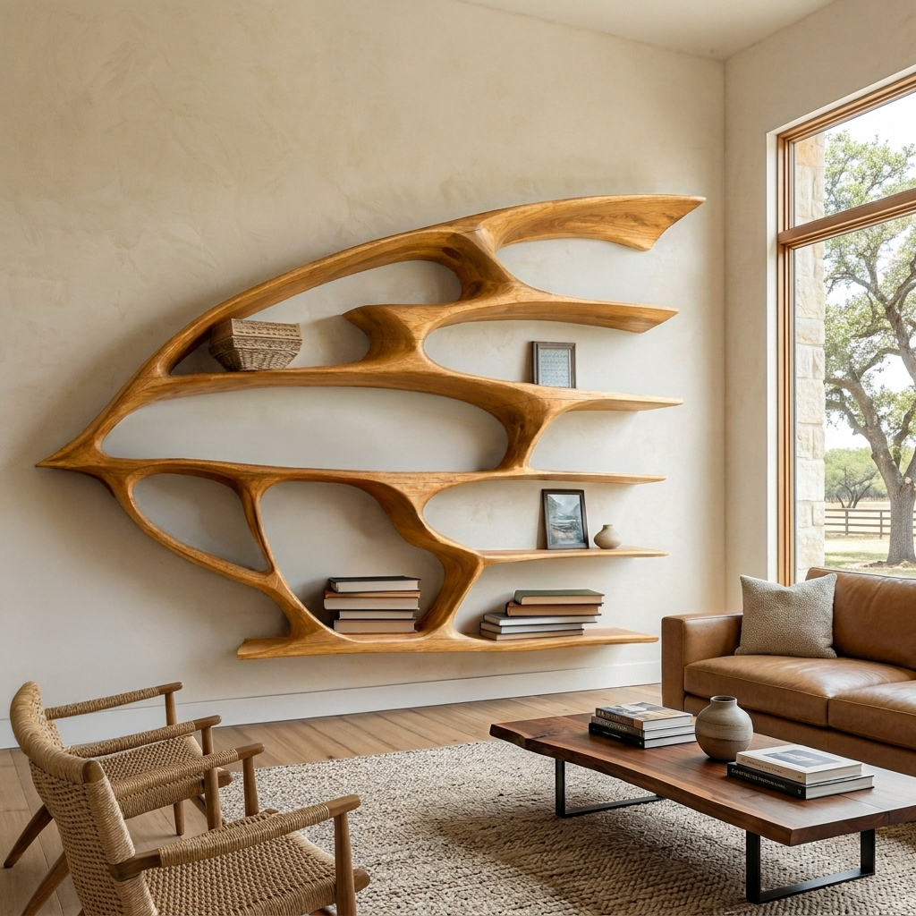 Artistic Wooden Wall Bookshelf For Living Room Decor Kitchnce