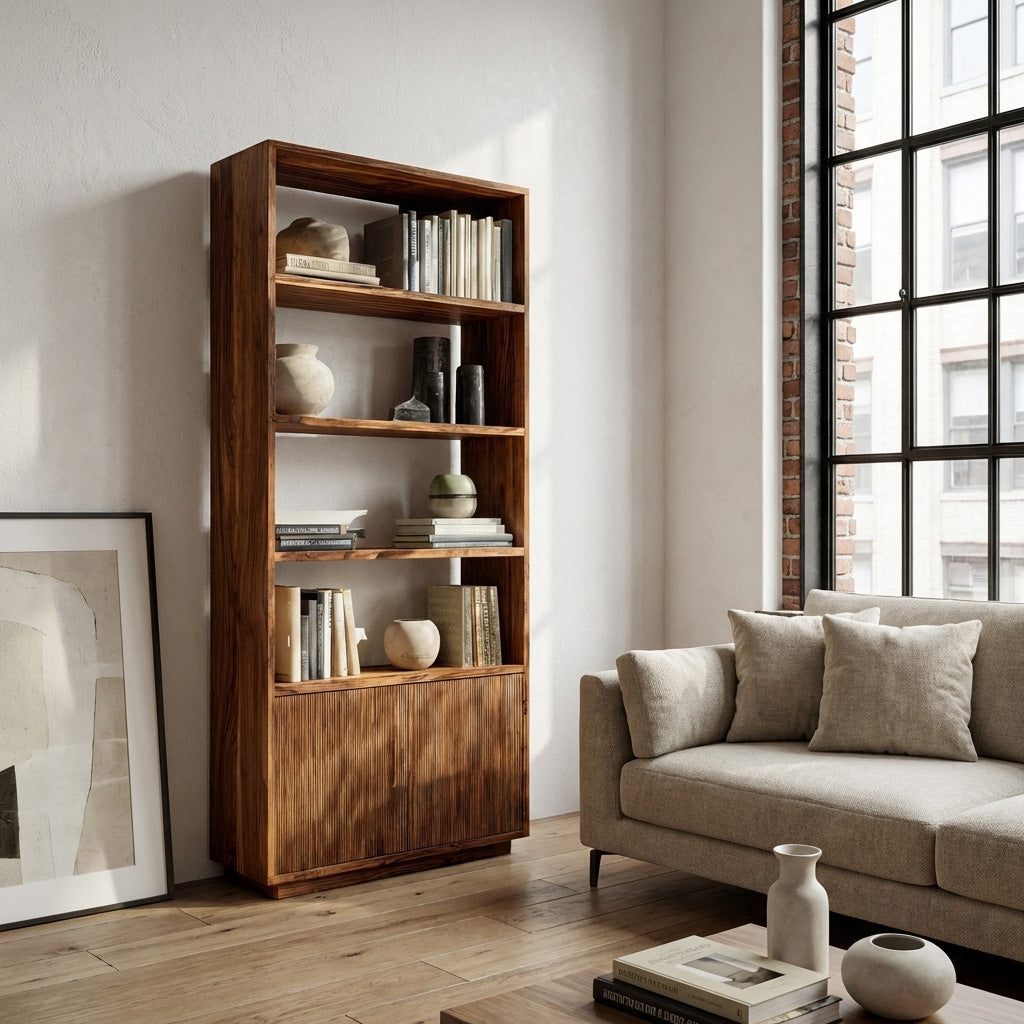 Minimal Wooden Bookcase For Coastal Living Room Kitchnce