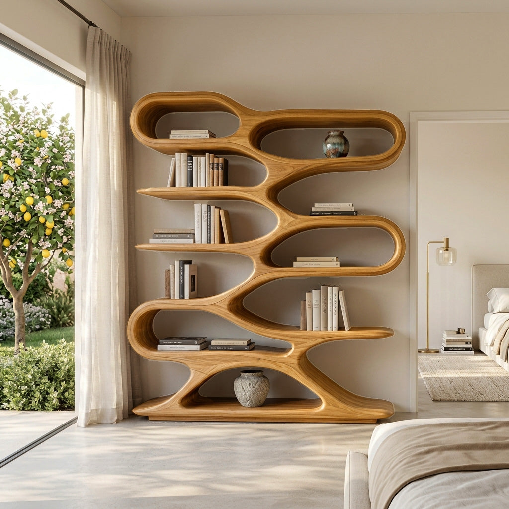 Organic Sculptural Wood Bookcase For Living Room Decor Kitchnce