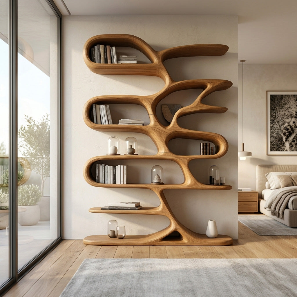 Contemporary Wooden Bookcase For Minimalist Living Room Decor Kitchnce