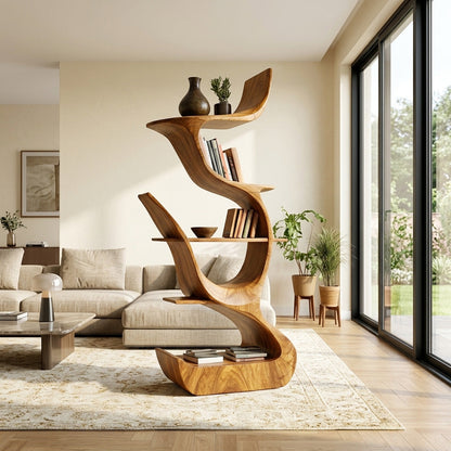 Contemporary Organic Wooden Bookshelf For Living Room Corner Kitchnce