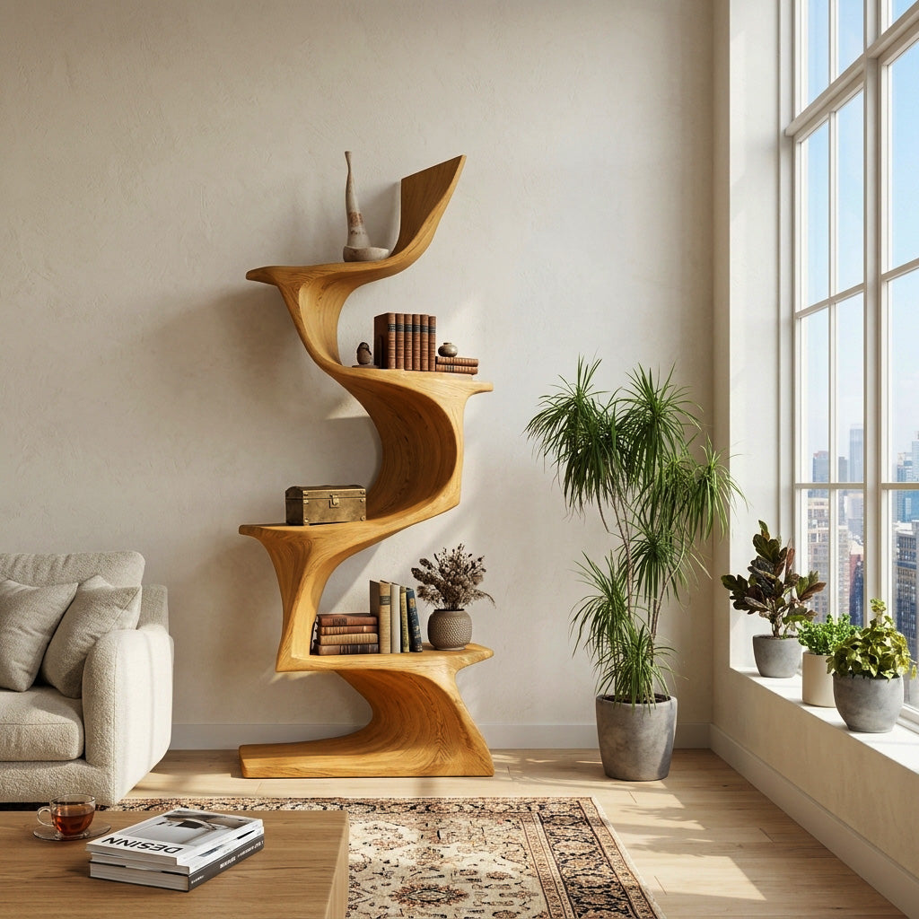 Organic Modern Natural Wood Bookshelf For Home Decor Corner Kitchnce