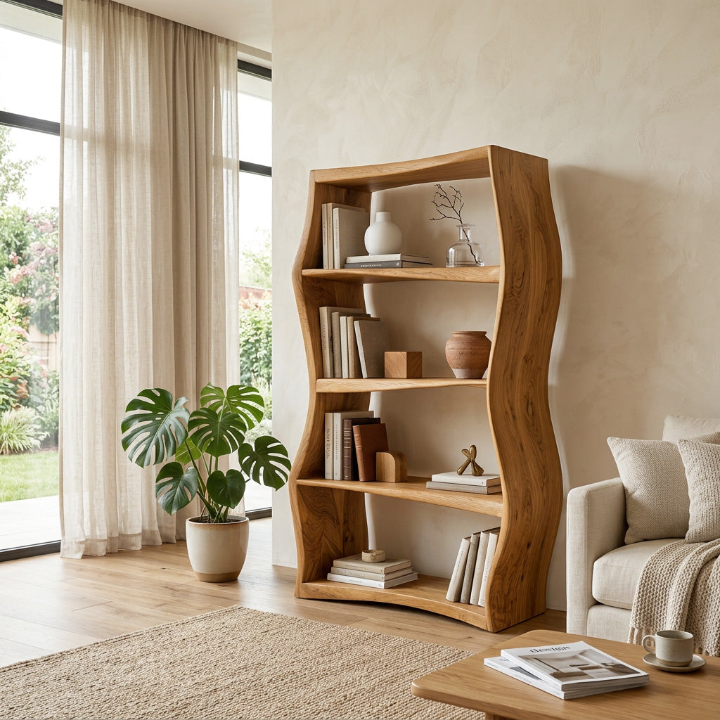Elegant Natural Wood Bookshelf For Living Room Storage Kitchnce