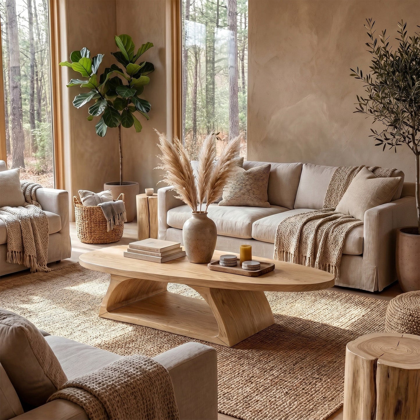 Organic Oval Coffee Table With Architectural Open Base